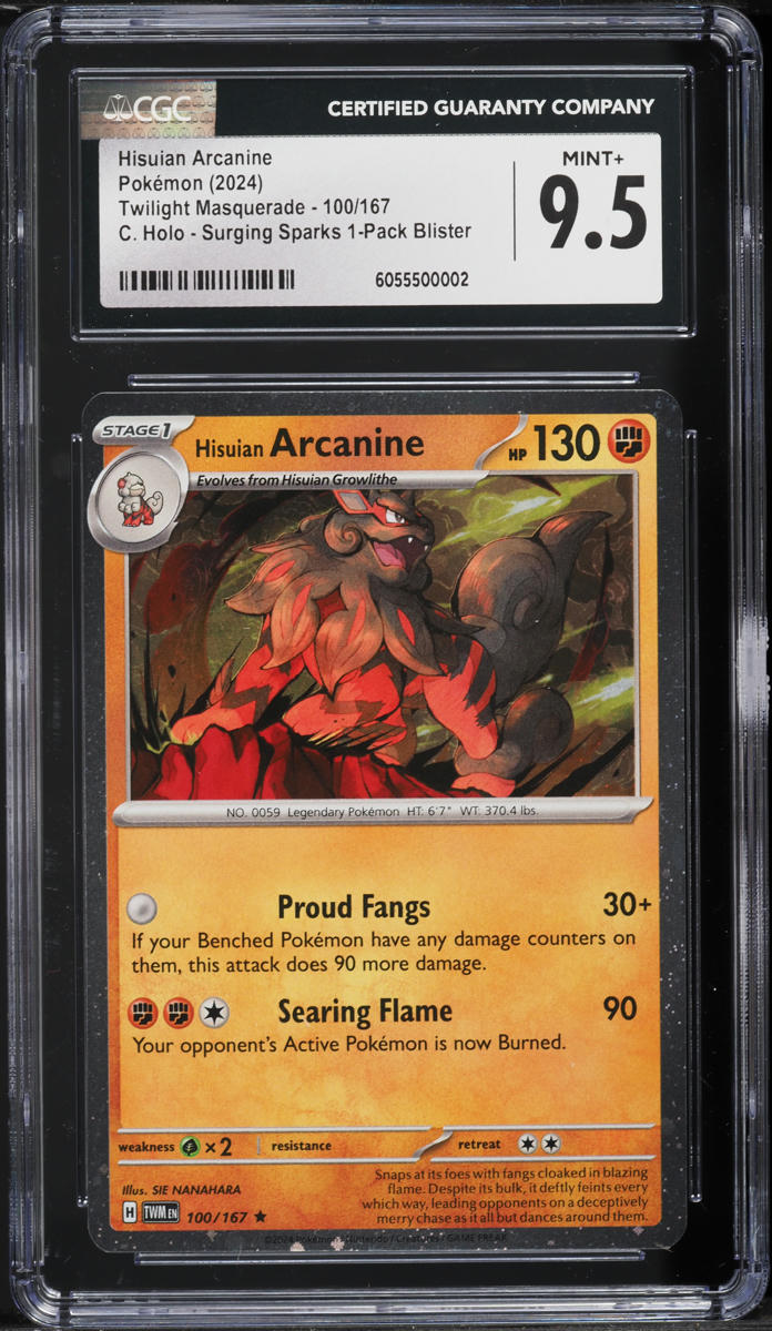 2024 Pokemon SV Twilight Masquerade Surging Sparks Holo Hisuian Arcanine #100 CGC 9.5 MINT+