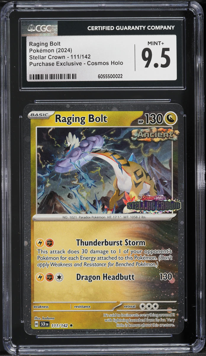 2024 Pokemon Sword & Shield Stellar Crown Exclusive Cosmos Holo Raging Bolt #111 CGC 9.5