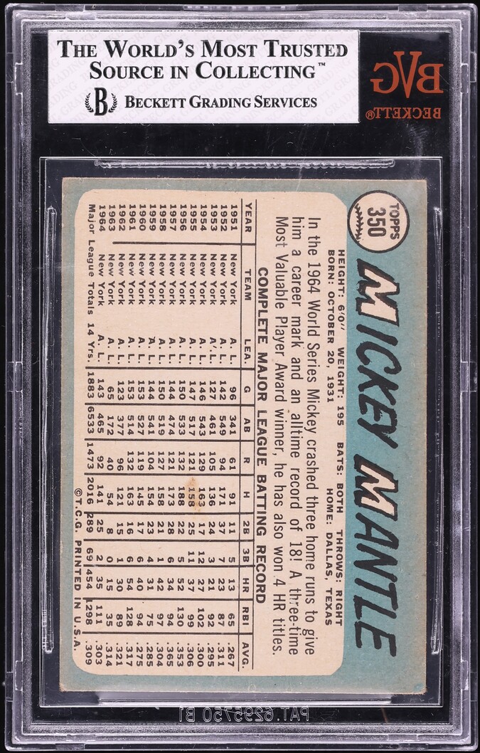 1965 Topps Mickey Mantle #350 BVG 5 EX