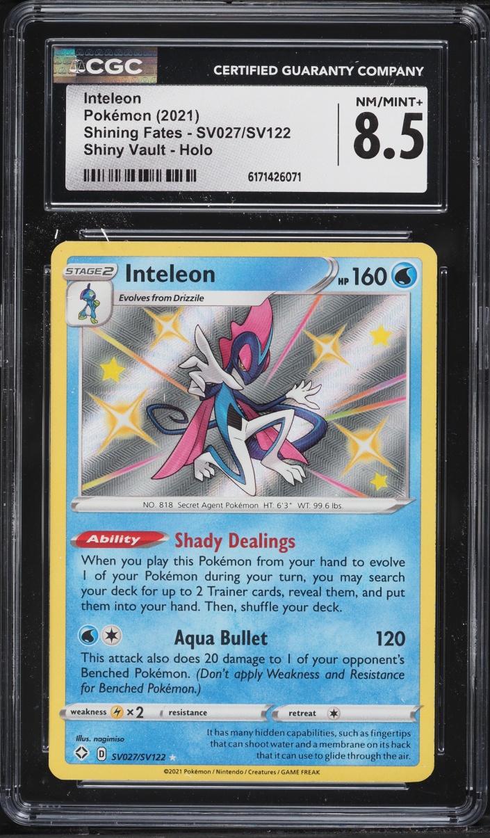 2021 Pokemon Sword & Shield Shining Fates Shiny Vault Inteleon #SV027 CGC 8.5 NM-MT+
