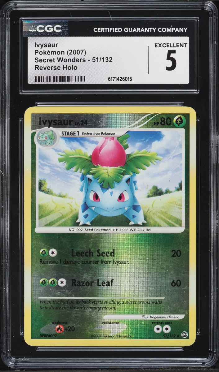 2007 Pokemon Secret Wonders Reverse Holo Ivysaur #51 CGC 5 EX