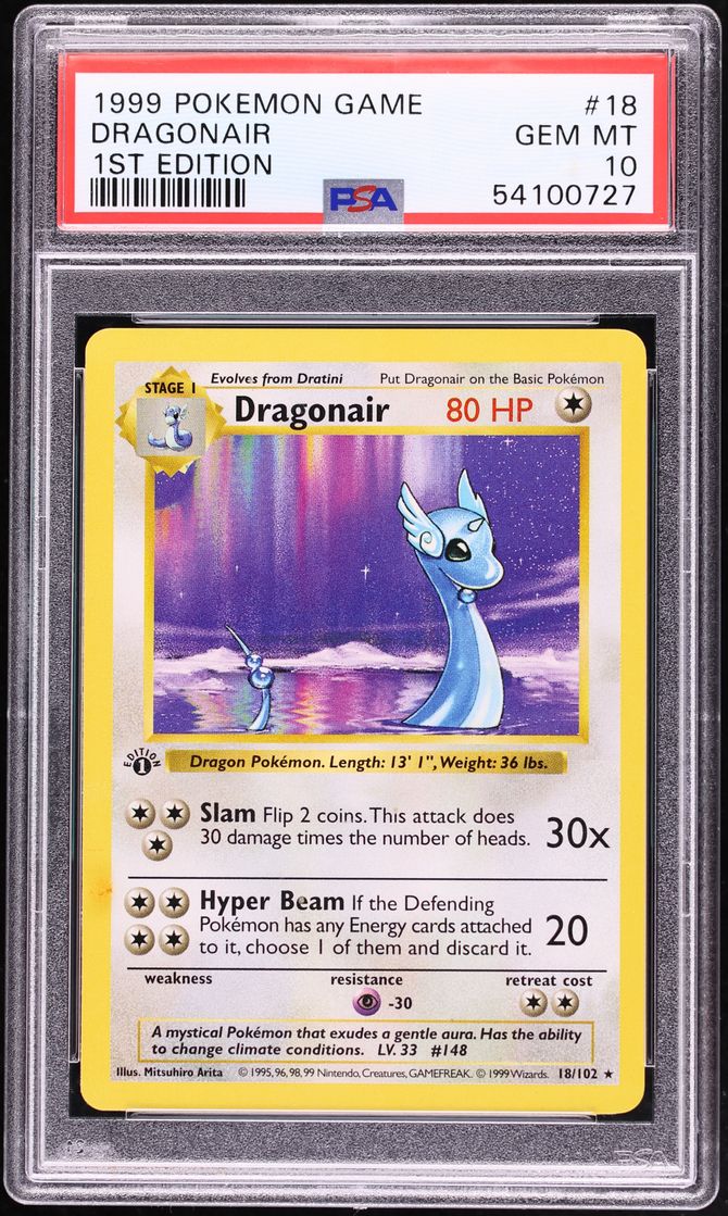 1999 Pokemon Base Set Shadowless 1st Edition Dragonair #18 PSA 10 GEM MINT