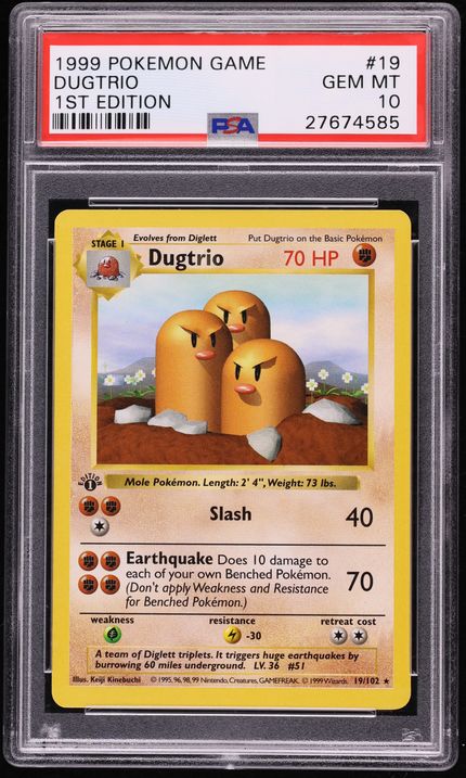 1999 Pokemon Base Set Shadowless 1st Edition Dugtrio #19 PSA 10 GEM MINT