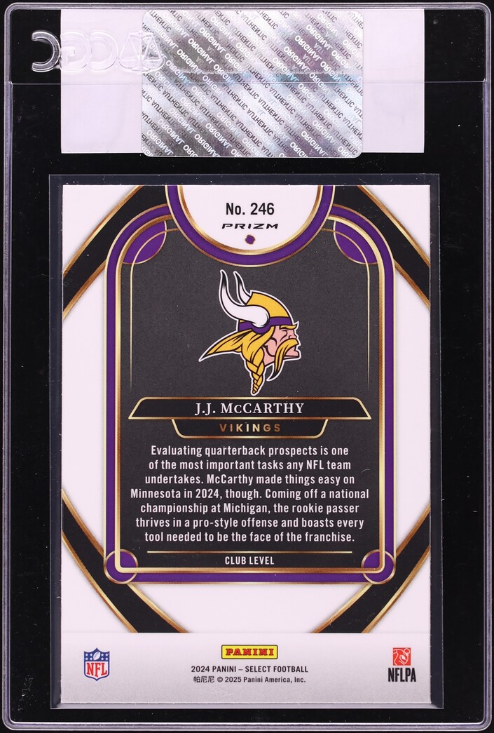 2024 Select Club Level Red & Yellow Shock J.J. McCarthy ROOKIE #246 CGC AUTH