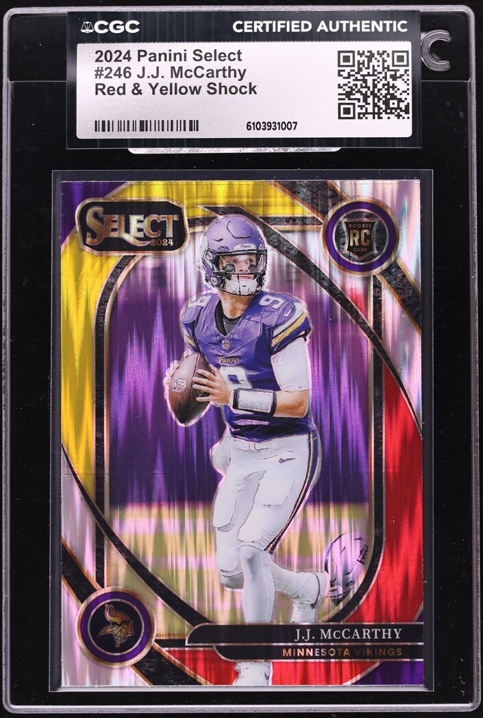 2024 Select Club Level Red & Yellow Shock J.J. McCarthy ROOKIE #246 CGC AUTH