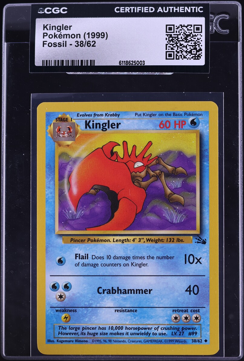 1999 Pokemon Fossil Kingler #38 CGC AUTH