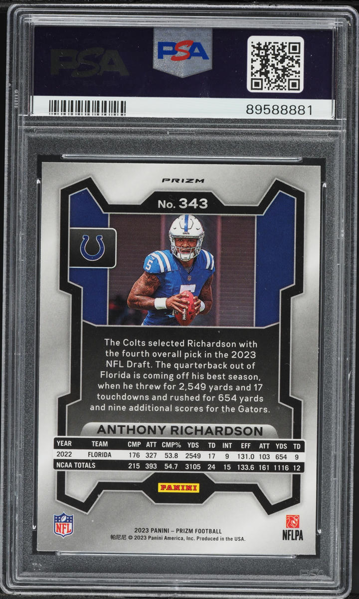 2023 Panini Prizm Disco Anthony Richardson ROOKIE #343 PSA 10 GEM MINT