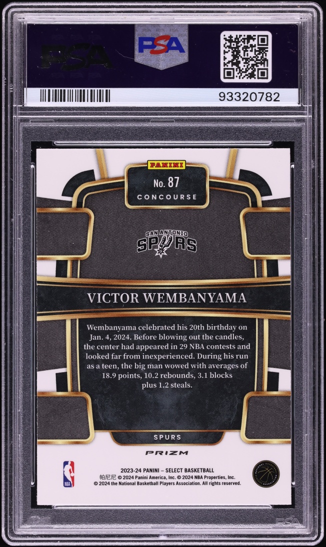 2023 Select Concourse Silver Prizm Victor Wembanyama ROOKIE #87 PSA 10 GEM MINT