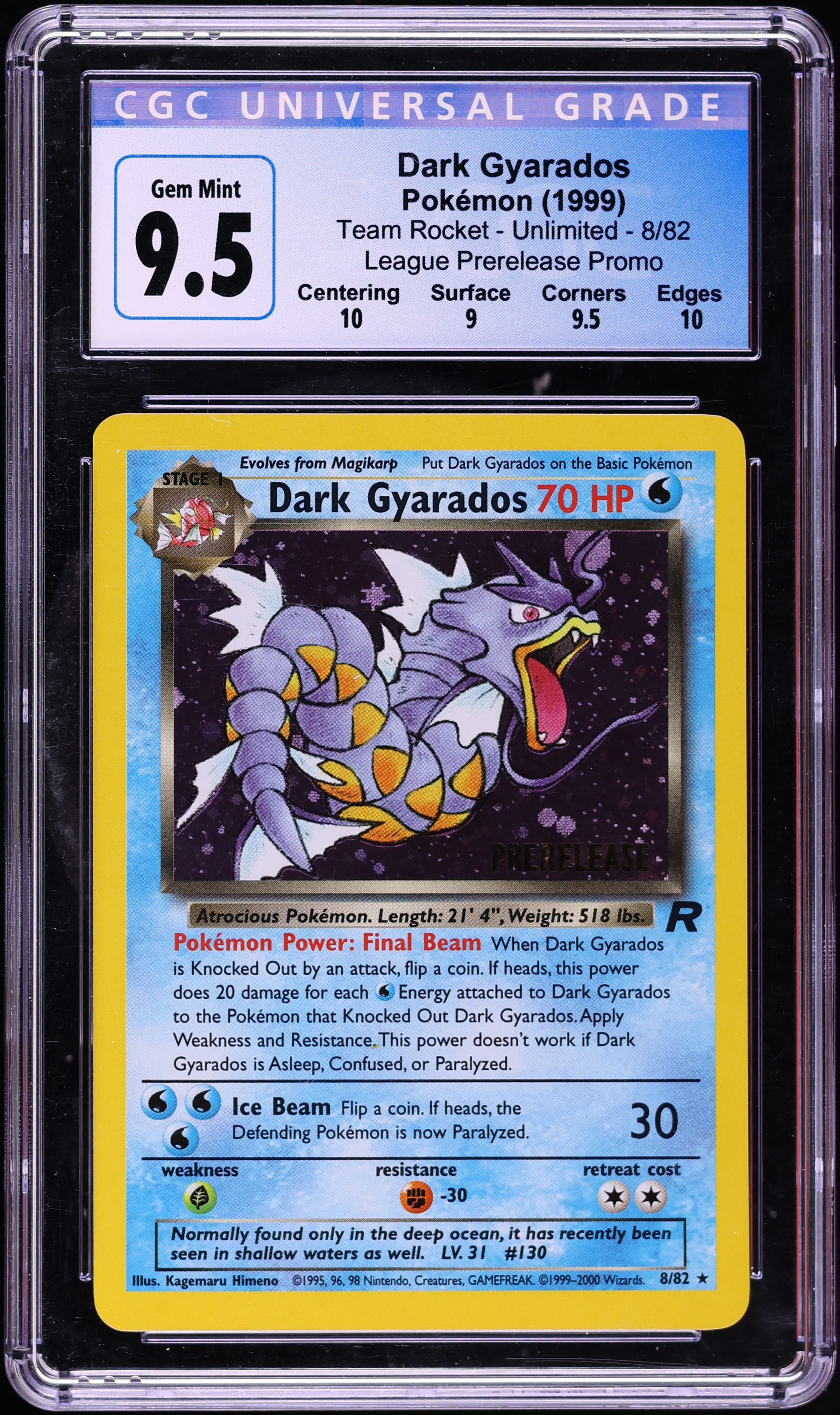 1999 Pokemon Team Rocket League Prerelease Promo Holo Dark Gyarados #8 CGC 9.5 GEM MINT