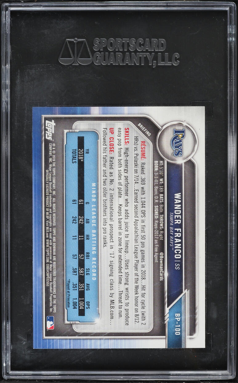 2019 Bowman Wander Franco PROSPECT #BP-100 SGC 10 GEM MINT