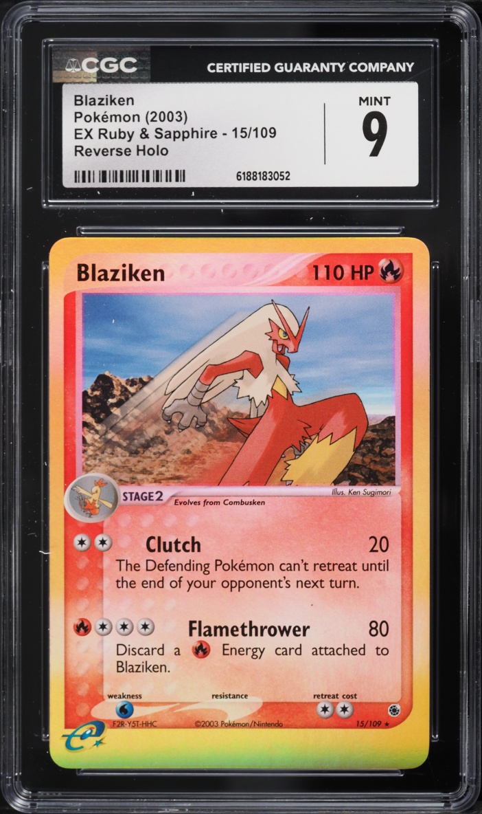2003 Pokemon Ex Ruby & Sapphire Reverse Holo Blaziken #15 CGC 9 MINT