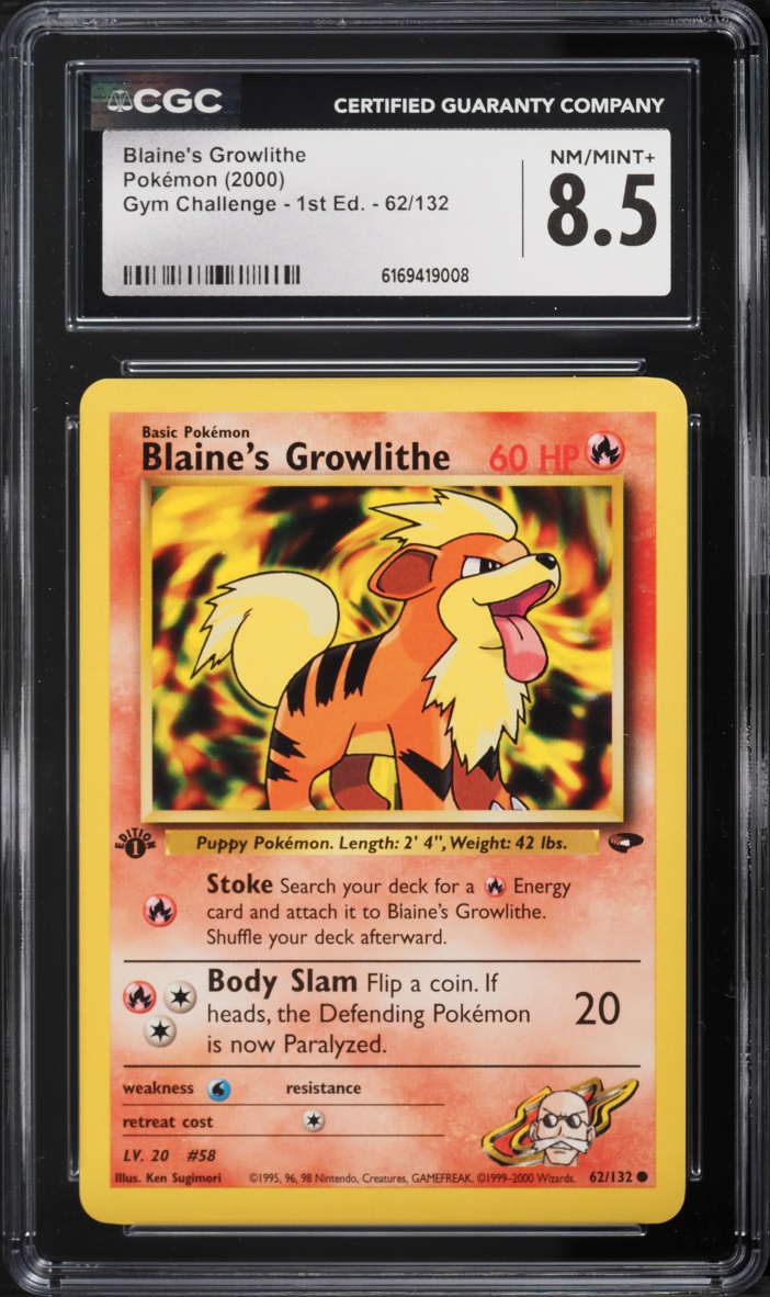 2000 Pokemon Gym Challenge 1st Edition Blaine's Growlithe #62 CGC 8.5 NM-MT+