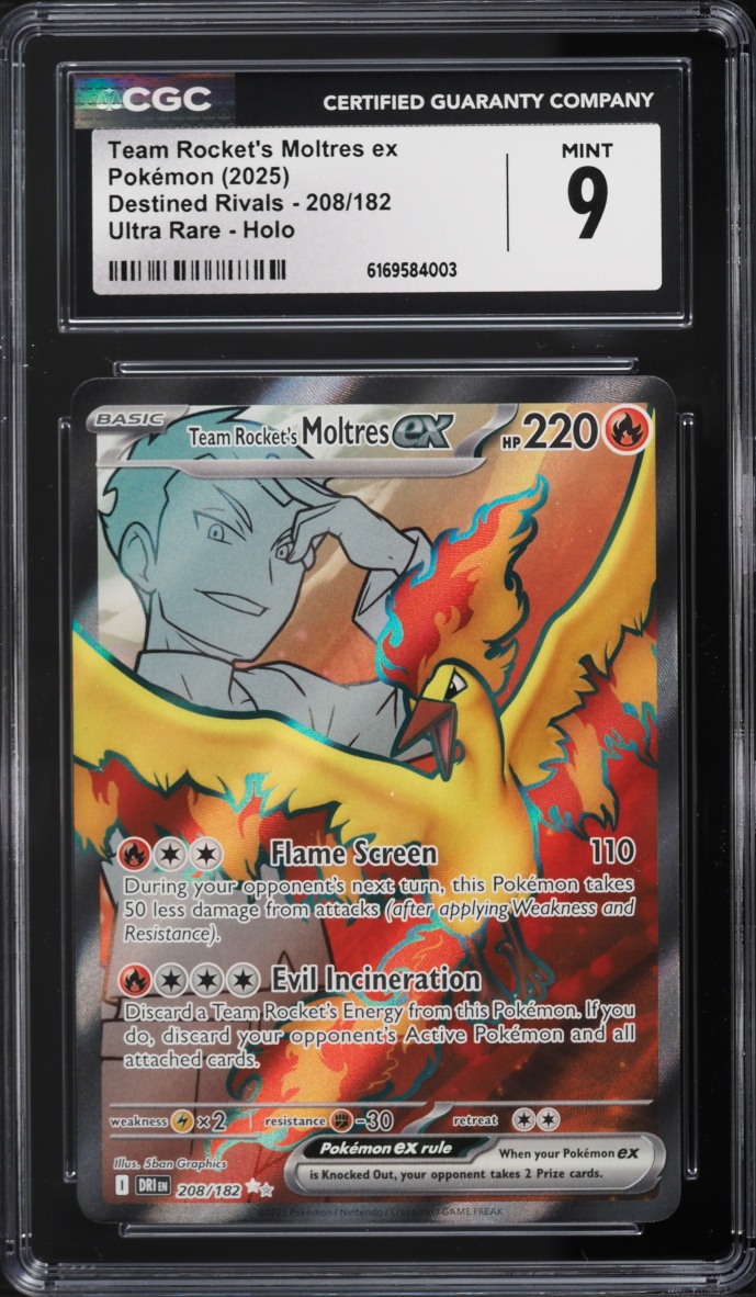 2025 Pokemon Scarlet & Violet Destined Rivals Full Art Team Rocket's Moltres ex #208 CGC 9 MINT