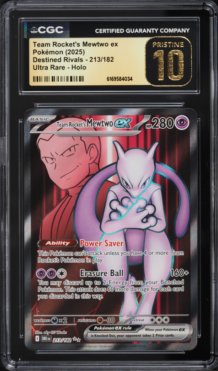 2025 Pokemon SV Destined Rivals Full Art Team Rocket's Mewtwo Ex #213 CGC 10 PRISTINE