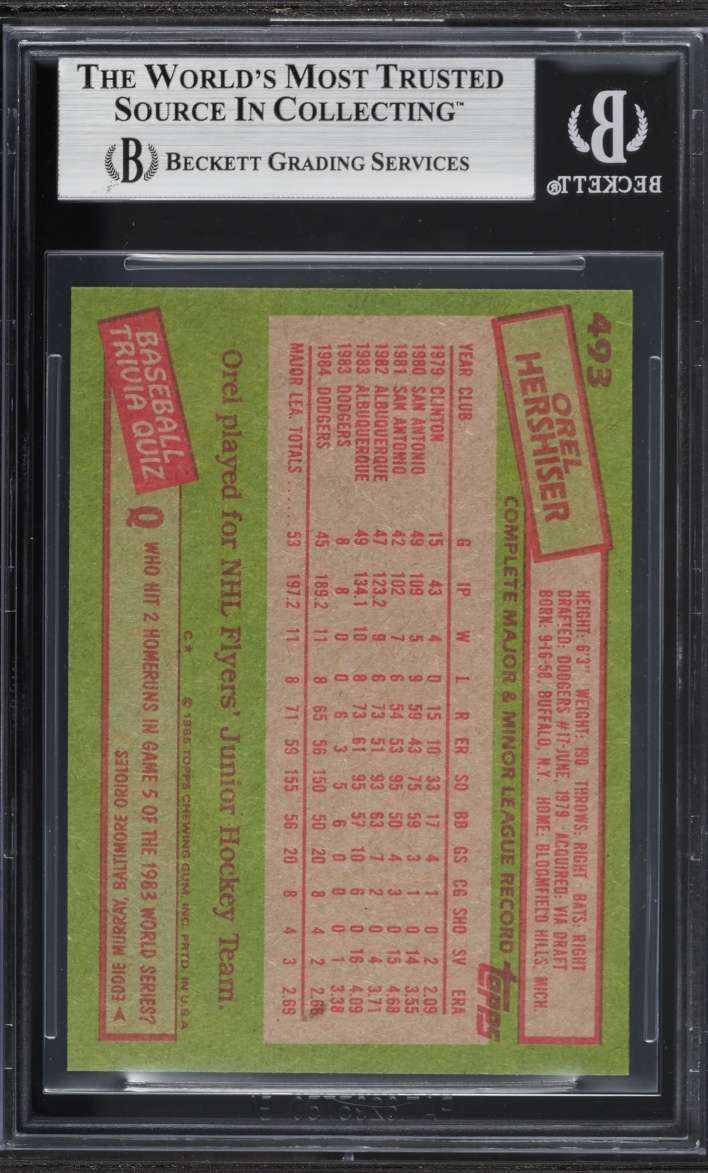 1985 Topps Orel Hershiser ROOKIE #493 BGS 7.5 NRMT+