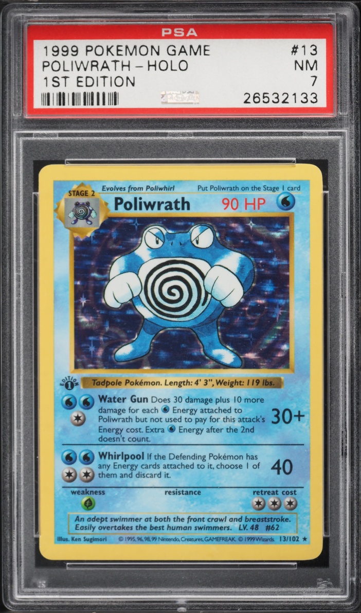 1999 Pokemon Base Set Shadowless 1st Edition Holo Poliwrath #13 PSA 7 NRMT