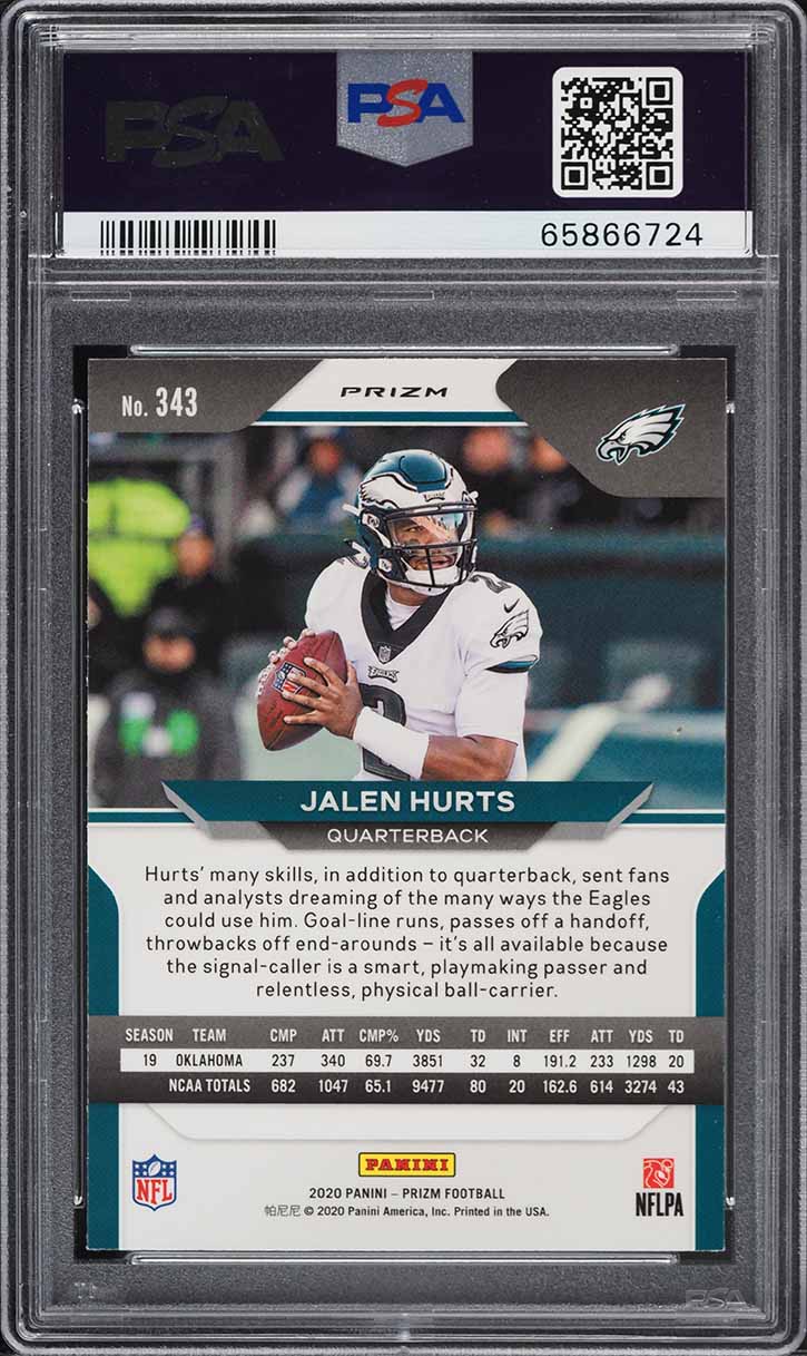 2020 Panini Prizm Neon Green Pulsar Jalen Hurts ROOKIE #343 PSA 10 GEM MINT