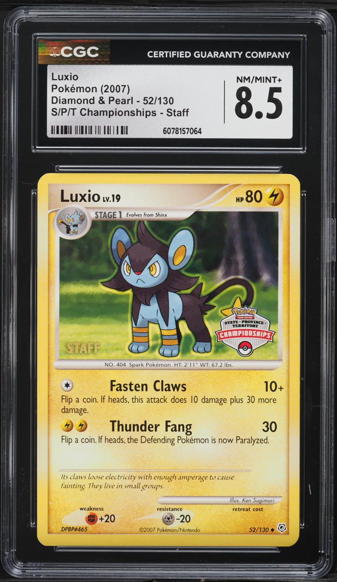 2007 Pokemon Diamond & Pearl S/P/T Championships Staff Luxio #52 CGC 8.5 NM-MT+