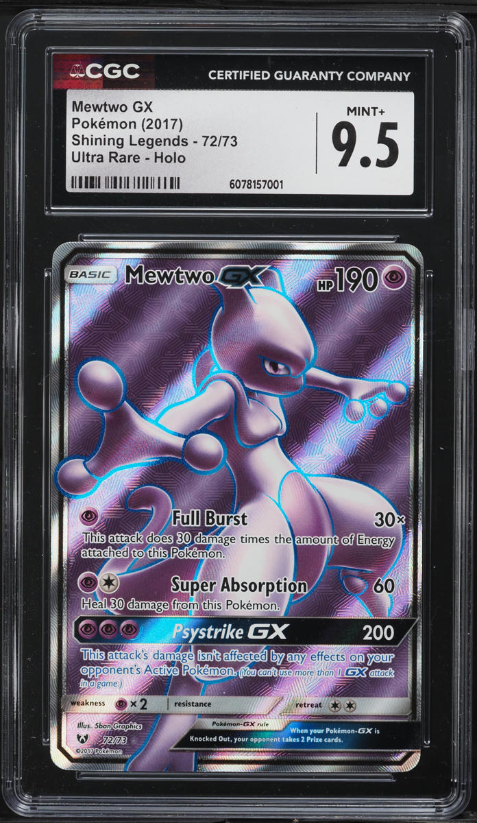 2017 Pokemon Sun & Moon Shining Legends Full Art Mewtwo GX #72 CGC 9.5 MINT+