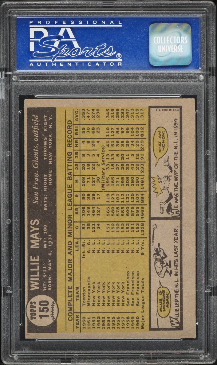 1961 Topps Willie Mays #150 PSA 6 EXMT