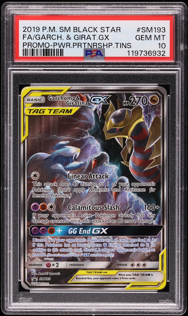 2019 Pokemon SM Promo Power Partnership Tin Full Art Garchomp & Giratina GX #SM193 PSA 10 GEM