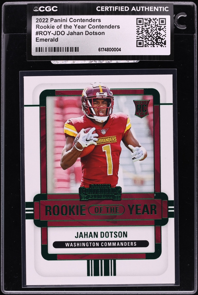 2022 Panini Contenders ROY Emerald Jahan Dotson ROOKIE #ROY-JDO CGC AUTH