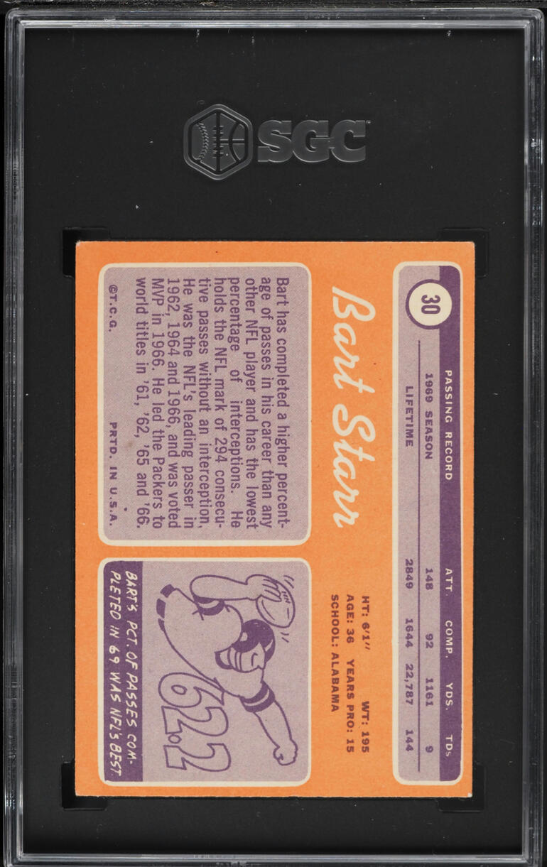 1970 Topps Football Bart Starr #30 SGC 6 EXMT