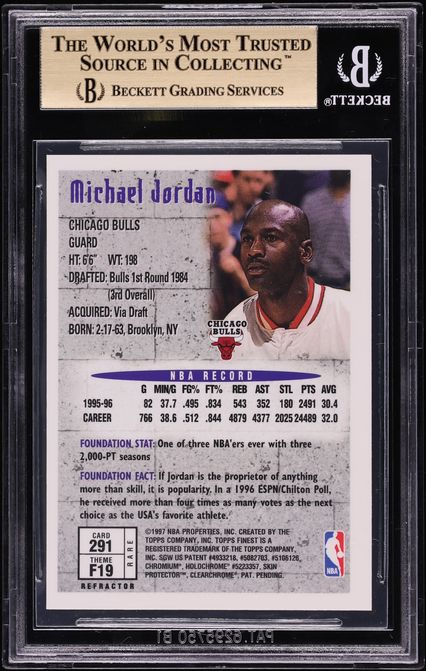 1996 Finest Gold Refractor Michael Jordan #291 BGS 9.5 GEM MINT