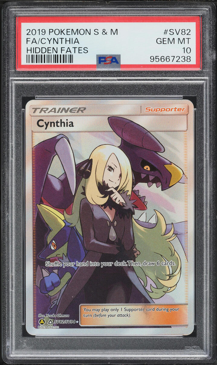 2019 Pokemon Sun & Moon Hidden Fates Full Art Cynthia #SV82 PSA 10 GEM MINT