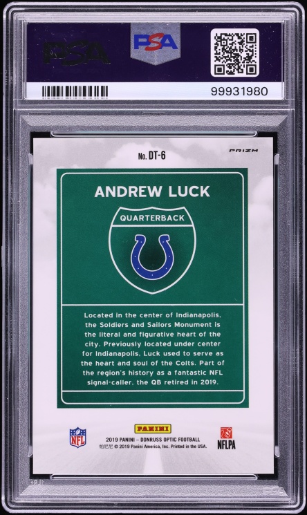 2019 Donruss Optic Downtown Andrew Luck #DT-6 PSA 10 GEM MINT