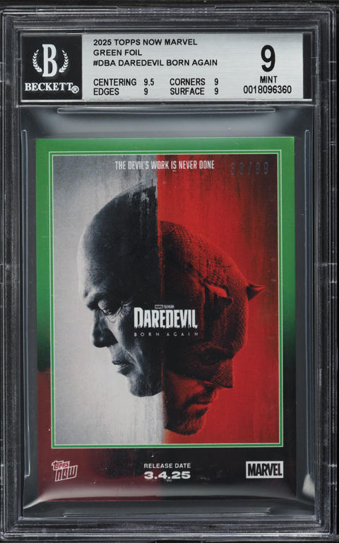 2025 Topps Now Marvel Green Foil Daredevil Born Again /99
