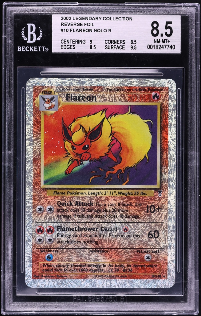 2002 Pokemon Legendary Collection Reverse Holo Flareon #10 BGS 8.5 NM-MT+