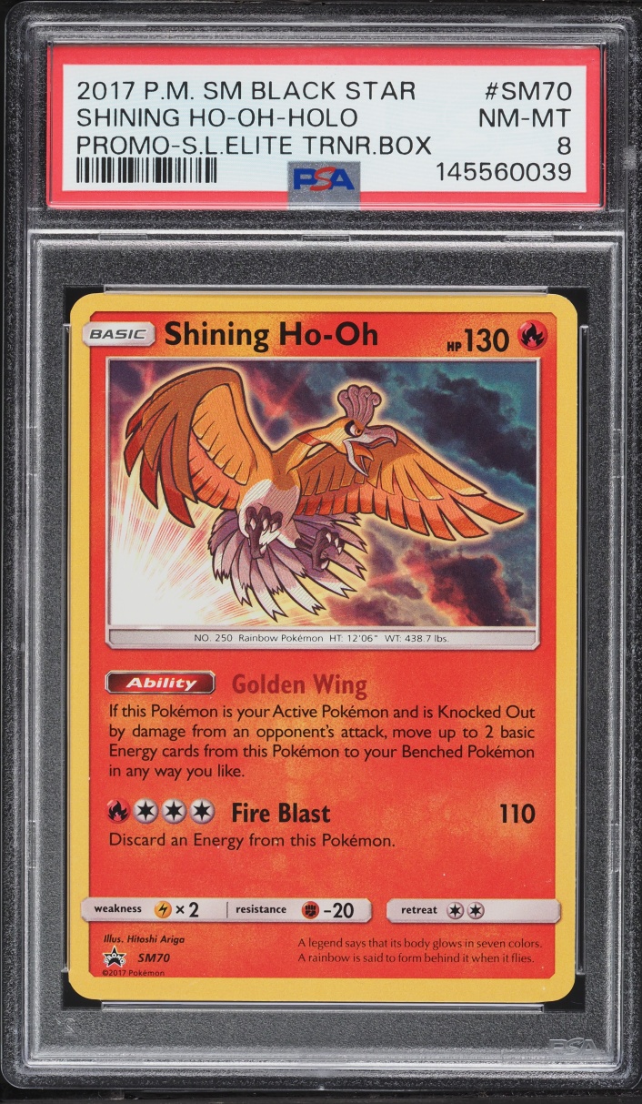 2017 Pokemon Sun & Moon Black Star Promo Legends ETB Holo Shining Ho-Oh #SM70 PSA 8 NM-MT
