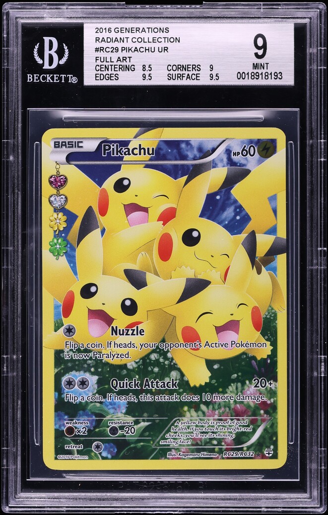 2016 Pokemon Generations Radiant Collection Full Art Pikachu #RC29 BGS 9 MINT