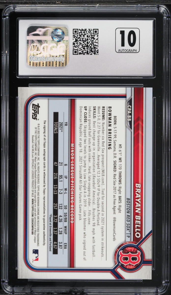 2022 Bowman Chrome Gold Refractor Brayan Bello PROSPECT AUTO /50 #CPA-BB CGC 10 GEM MINT
