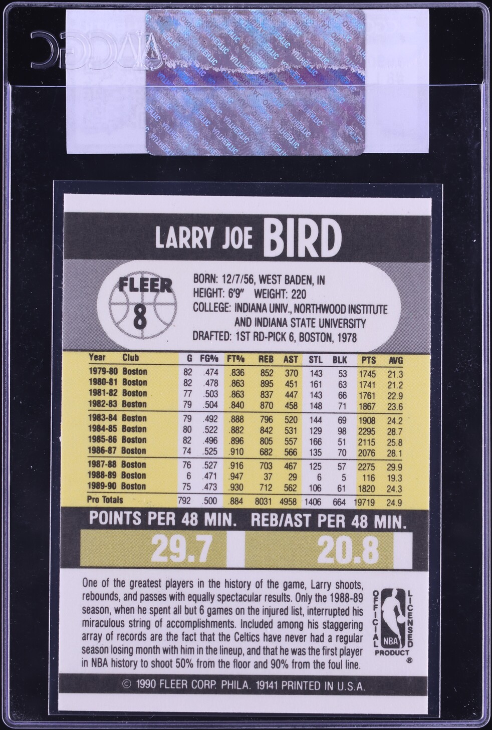 1990 Fleer Basketball Larry Bird #8 CGC AUTH