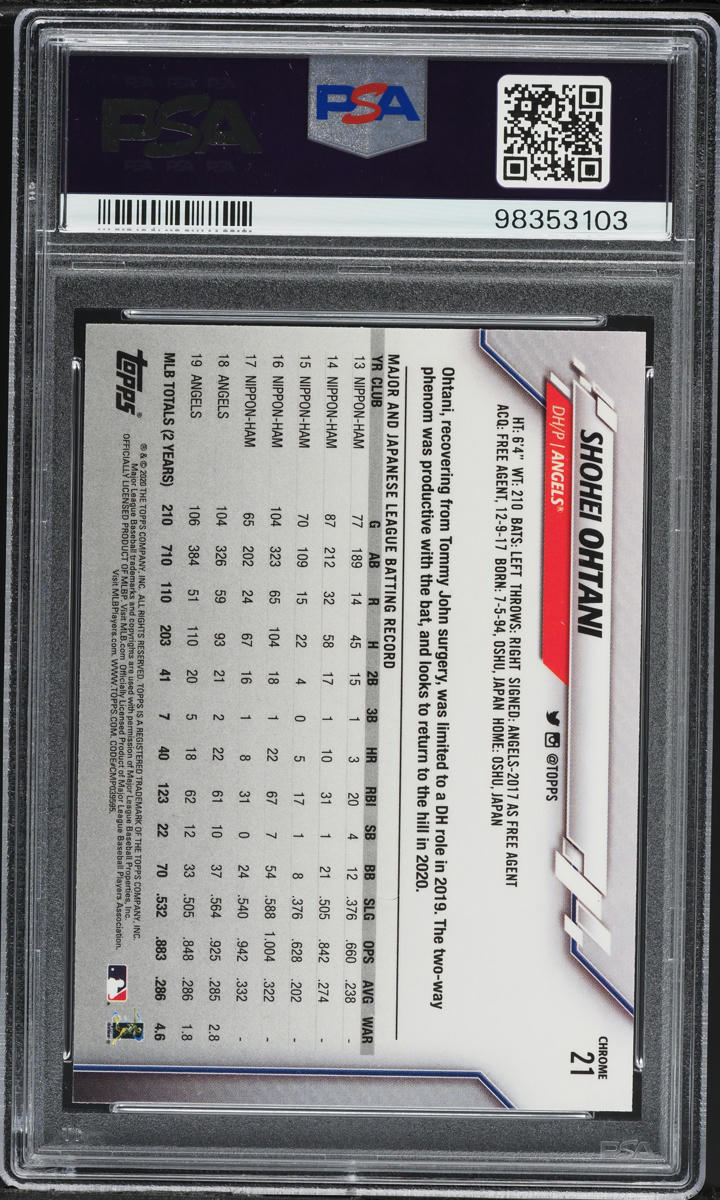 大谷翔平 ★PSA10★ 2020 Topps Green Refractor 2020 Topps Chrome Shohei Ohtani #21 PSA 10 GEM MINT on