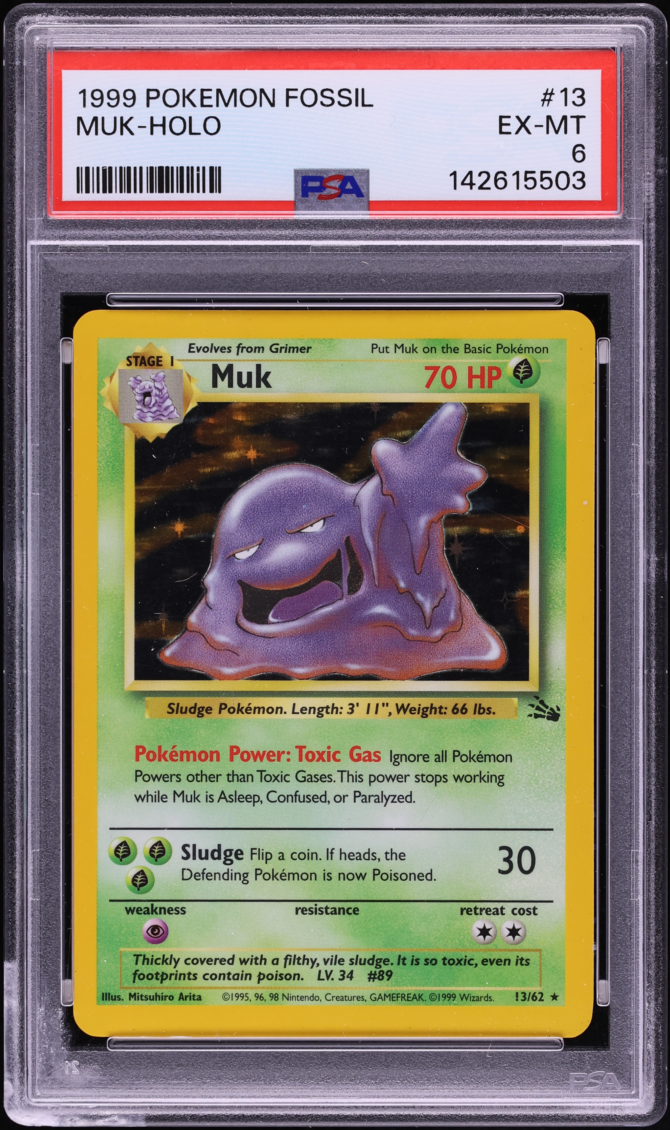 1999 Pokemon Fossil Holo Muk #13 PSA 6 EXMT