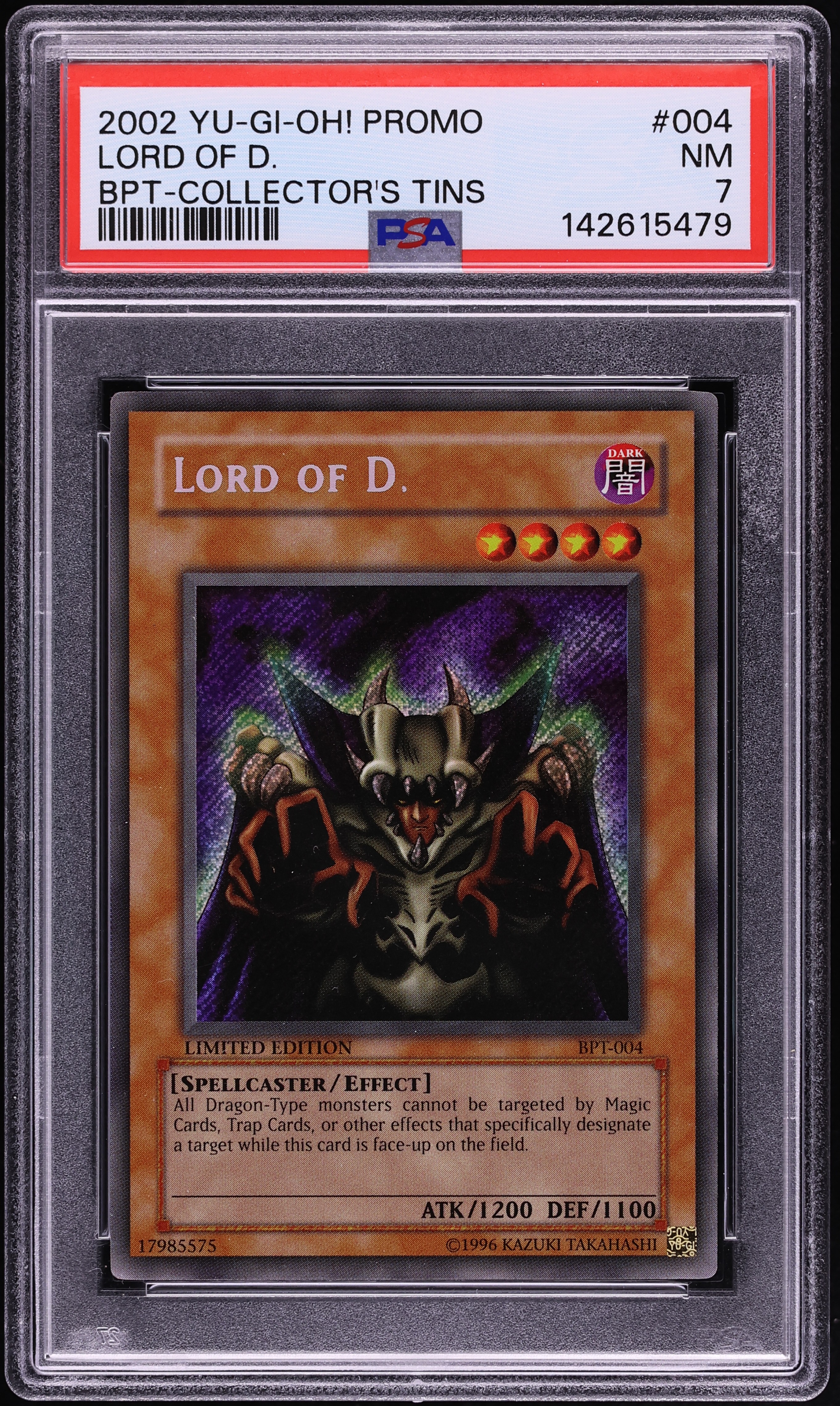 2002 Yu-Gi-Oh! Booster Pack Tin Limited Edition Secret Rare Lord Of D. #BPT-004 PSA 7 NRMT