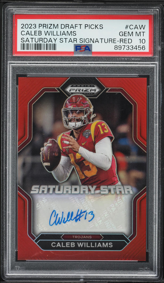 2023 Panini Prizm DP Saturday Star Red Caleb Williams ROOKIE AUTO /25 PSA 10