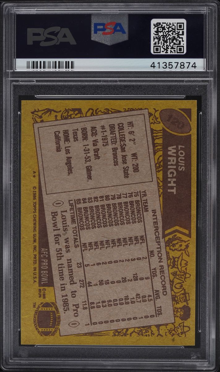 1986 Topps Football Louis Wright #120 PSA 8 NM-MT