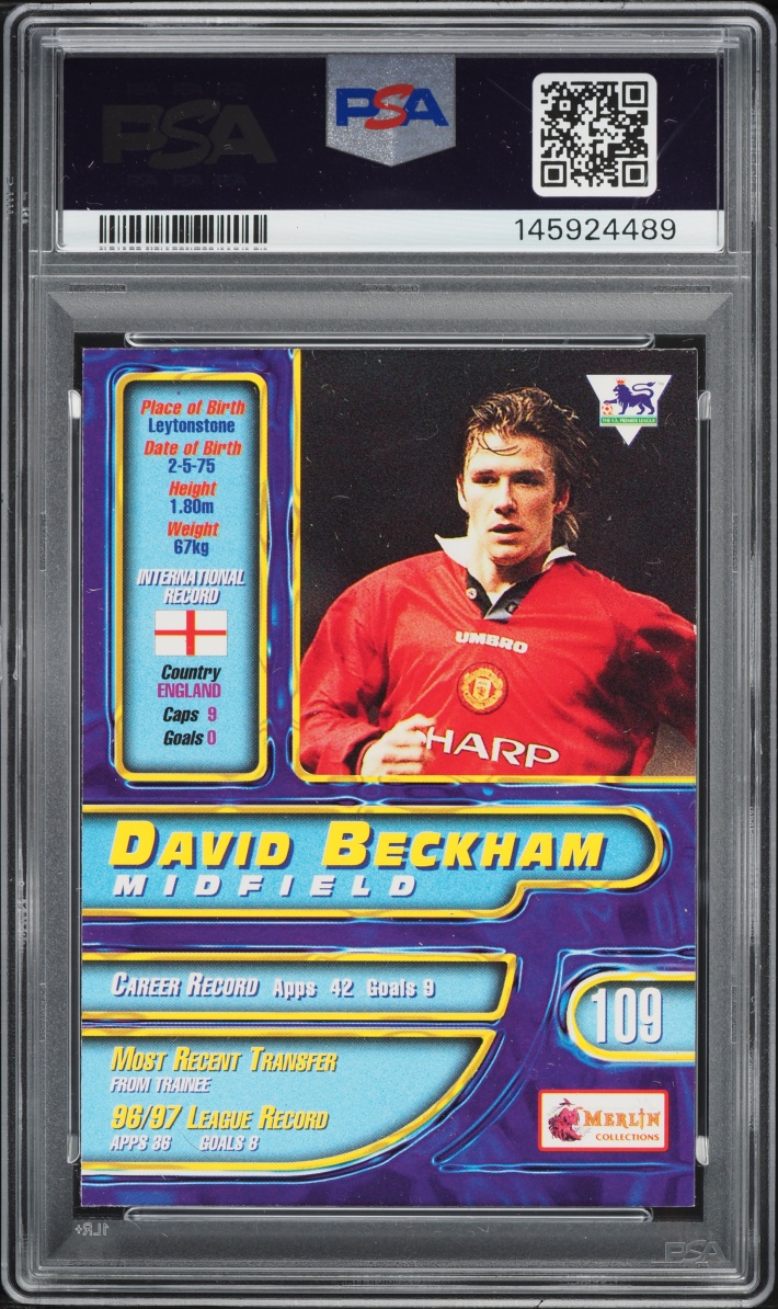 1997 Merlin's Premier Gold '98 David Beckham #109 PSA 9 MINT