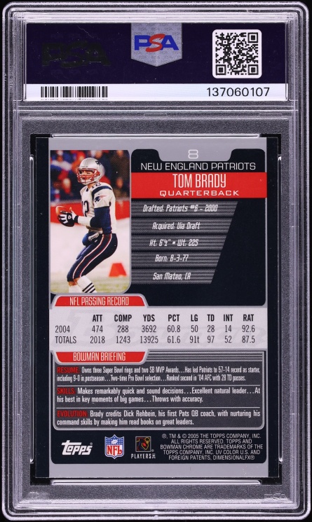 2005 Bowman Chrome Tom Brady #8 PSA 9 MINT