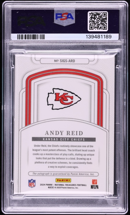 2024 National Treasures Signatures Andy Reid AUTO /49 #ARD PSA 8 NM-MT