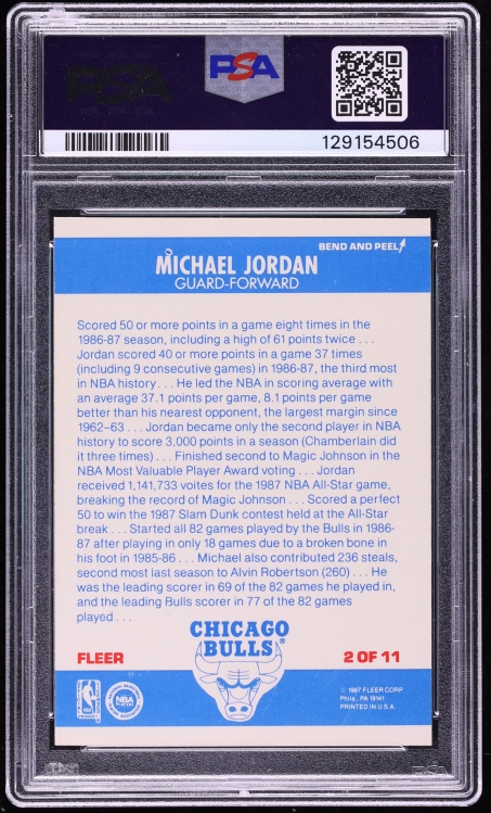 1987 Fleer Sticker Michael Jordan #2 PSA 6 EXMT