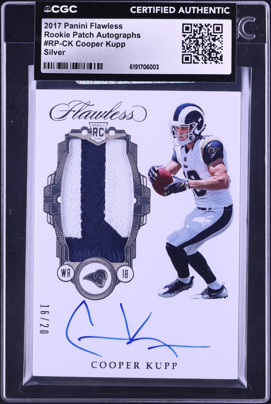 2017 Panini Flawless Silver Cooper Kupp ROOKIE PATCH AUTO /20 #RP-CK CGC AUTH