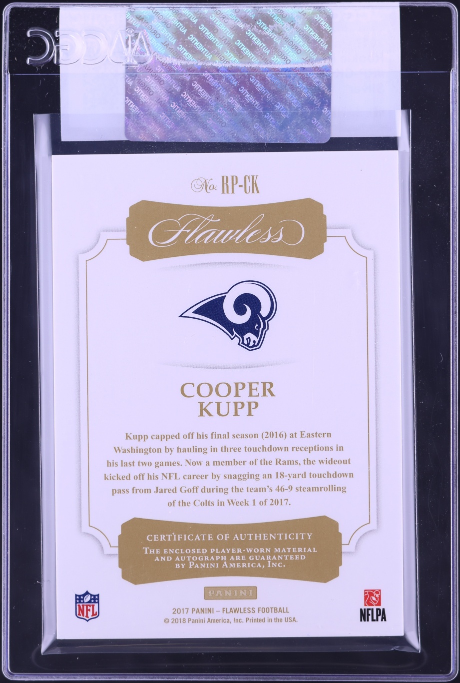 2017 Panini Flawless Silver Cooper Kupp ROOKIE PATCH AUTO /20 #RP-CK CGC AUTH - Photo 2