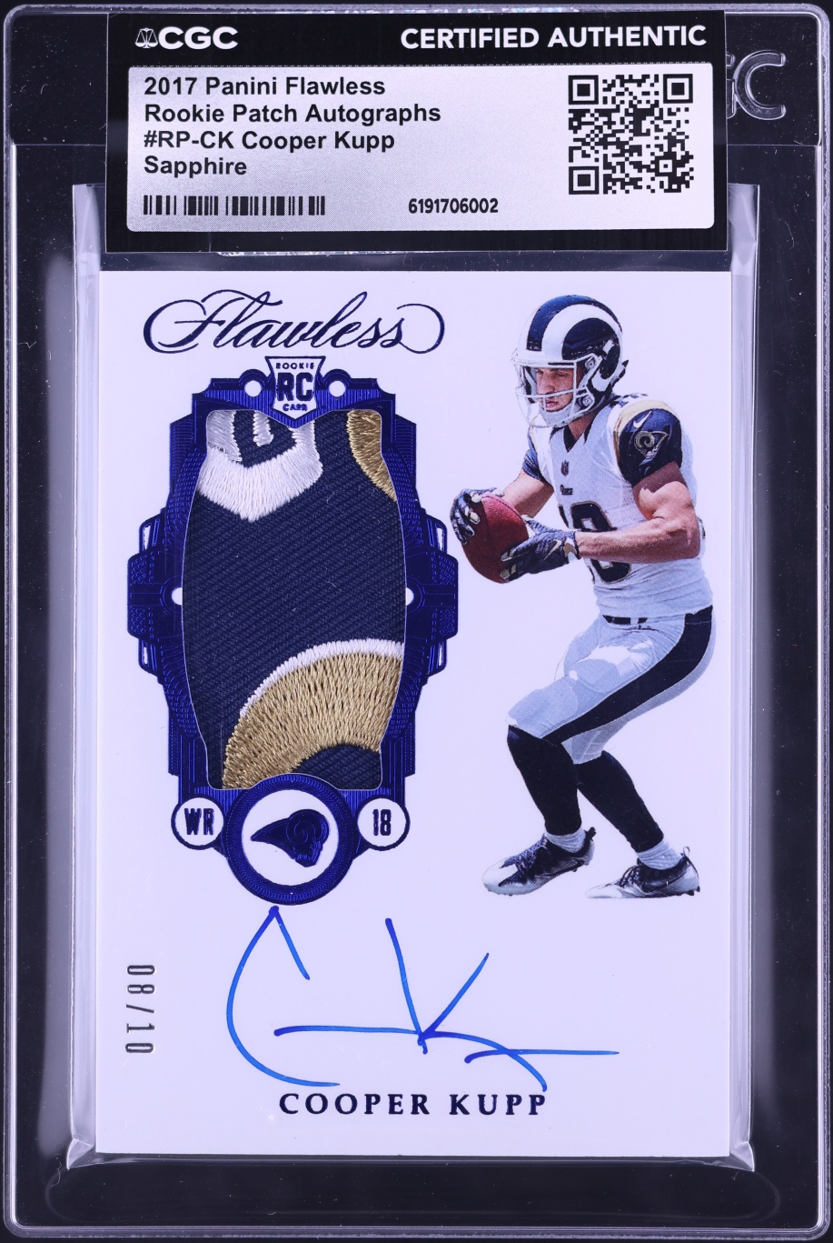2017 Panini Flawless Sapphire Cooper Kupp ROOKIE PATCH AUTO /10 #RP-CK CGC AUTH