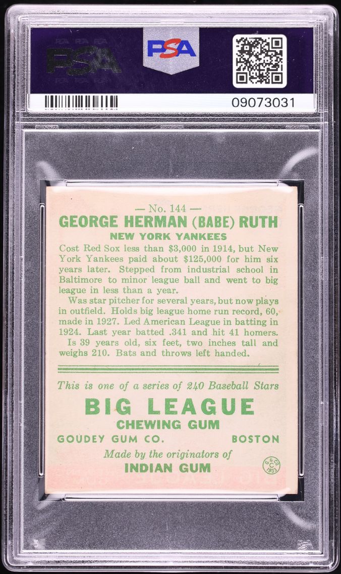 1933 Goudey Babe Ruth #144 PSA 5 EX