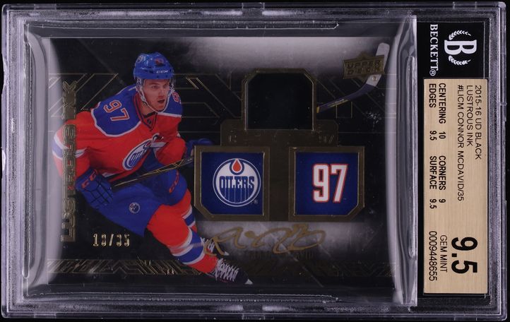 2015 Upper Deck Black Lustrous Connor McDavid ROOKIE AUTO /35 #LICM BGS 9.5 GEM MINT